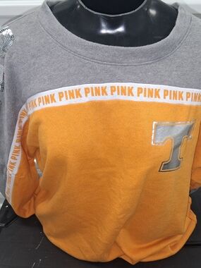 PINK Victoria's Secret Gray Sweatshirt with Orange Trim
